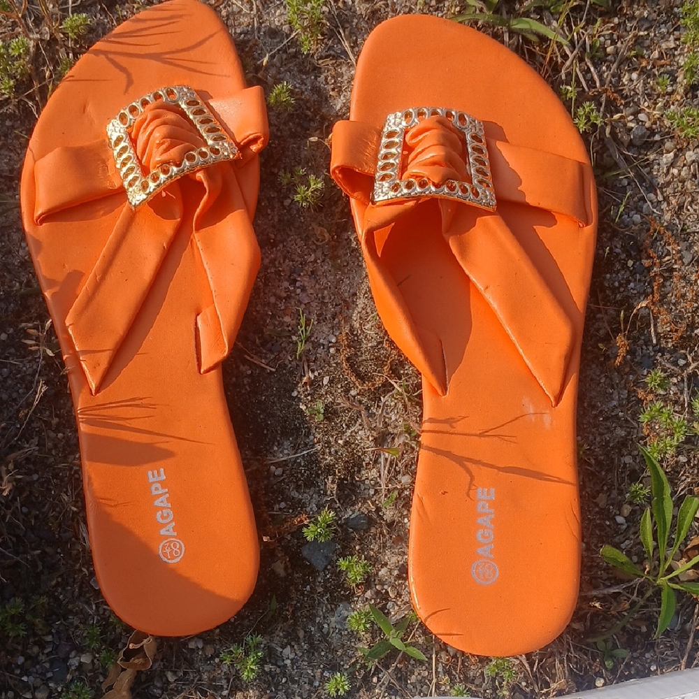 Vibrant Orange Sandals with Bow Detail